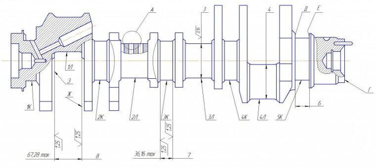Вал камаз размер. Чертеж коленчатого вала ЗИЛ 130. Коленчатый вал КАМАЗ 740 чертеж. Коленвал КАМАЗ 740 чертеж. Ремонтный чертеж коленчатого вала КАМАЗ 740.