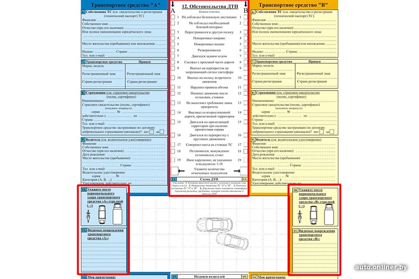 Как заполняется европротокол при дтп образец виновником и пострадавшим