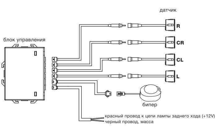 Схема подключения парктроника на 4 датчика сзади с камерой