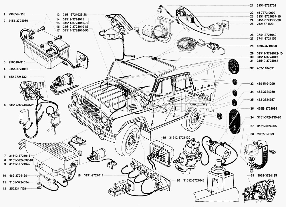 Схема проводки уаз 469 карбюратор