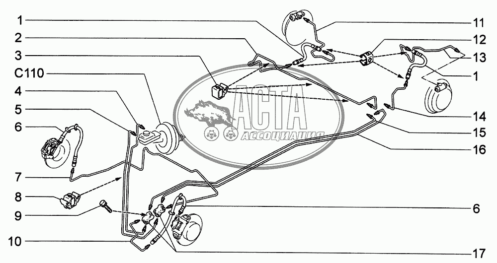 Схема тормозных трубок калина 2