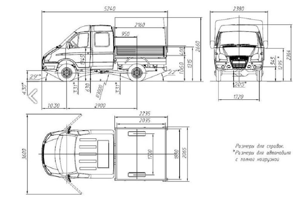 Газель 33023 размеры кузова