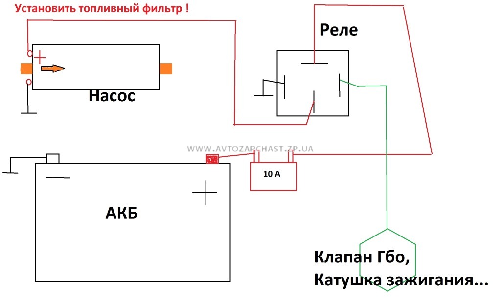 Схема подключения дополнительного топливного насоса