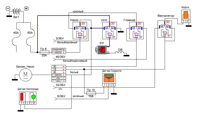 Схема подключения реле бензонасоса
