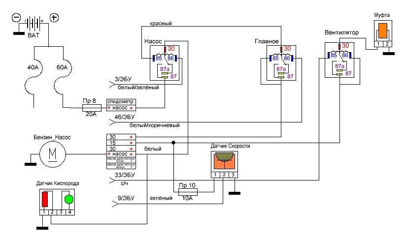 Схема подключения бензонасоса через реле